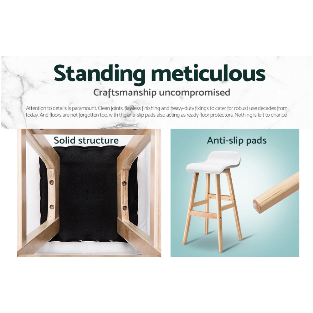 Silvia Wooden Bar Stool Leather (Set of 4) White 74cm