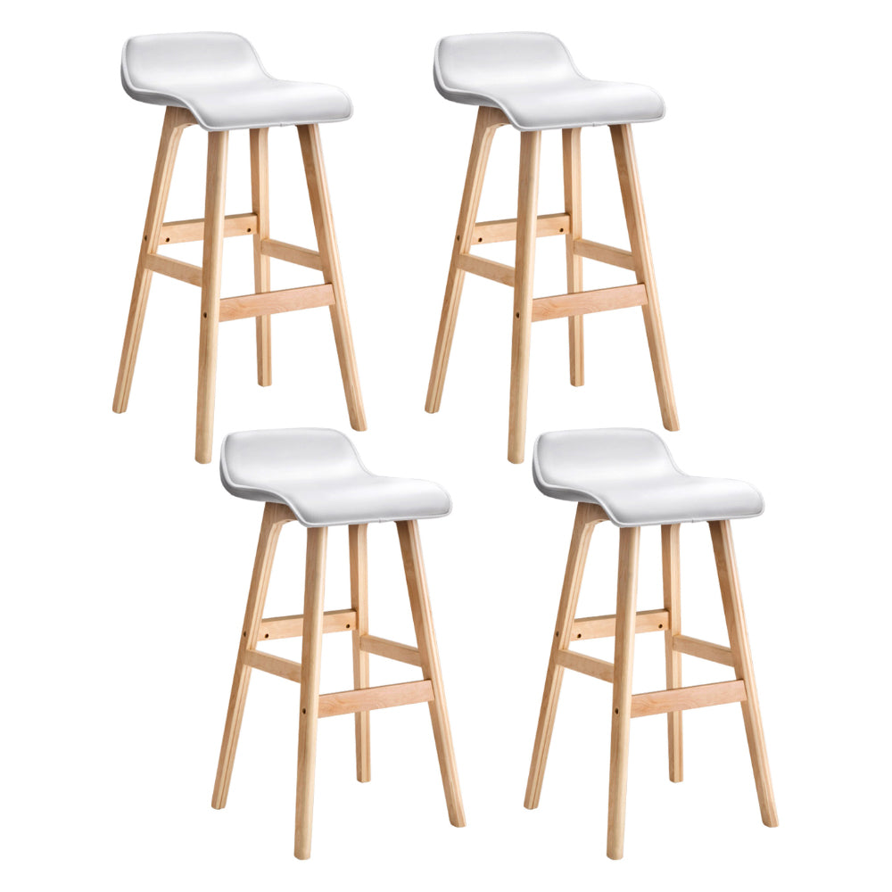Silvia Wooden Bar Stool Leather (Set of 4) White 74cm