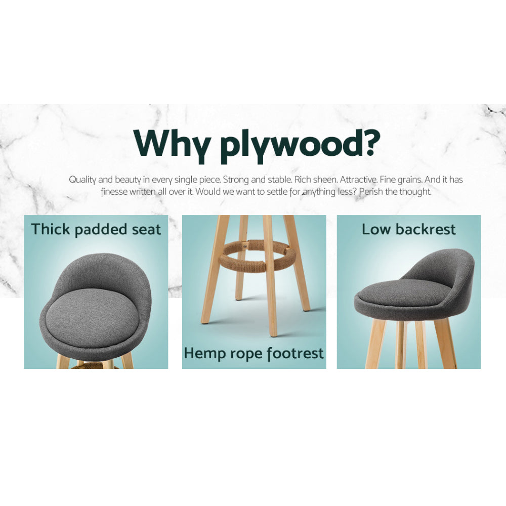 Darla Fabric Bar Stool Wooden (Set of 4) Grey 69cm