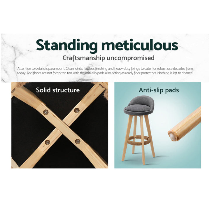Darla Fabric Bar Stool Wooden (Set of 4) Grey 69cm