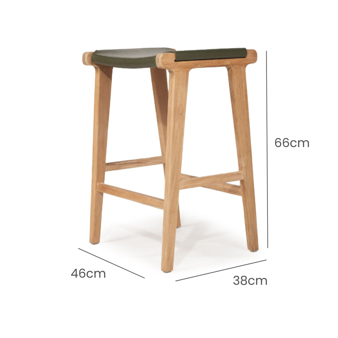 Karina Leather Counter Stool Backless (Flat) Olive 65cm