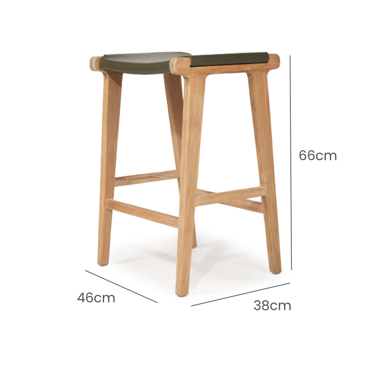 Karina Leather Counter Stool Backless (Flat) Olive 65cm