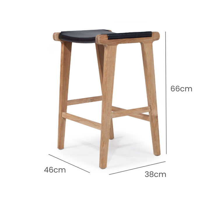 Karina Leather Counter Stool Backless (Flat) Black 65cm