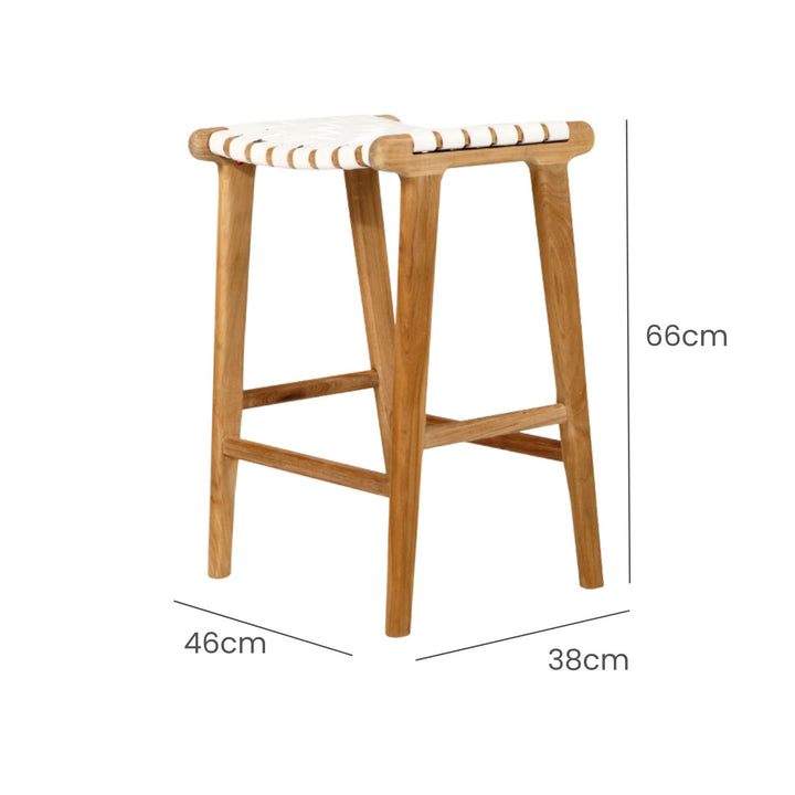 Karina Leather Counter Stool Backless (Woven) White 65cm