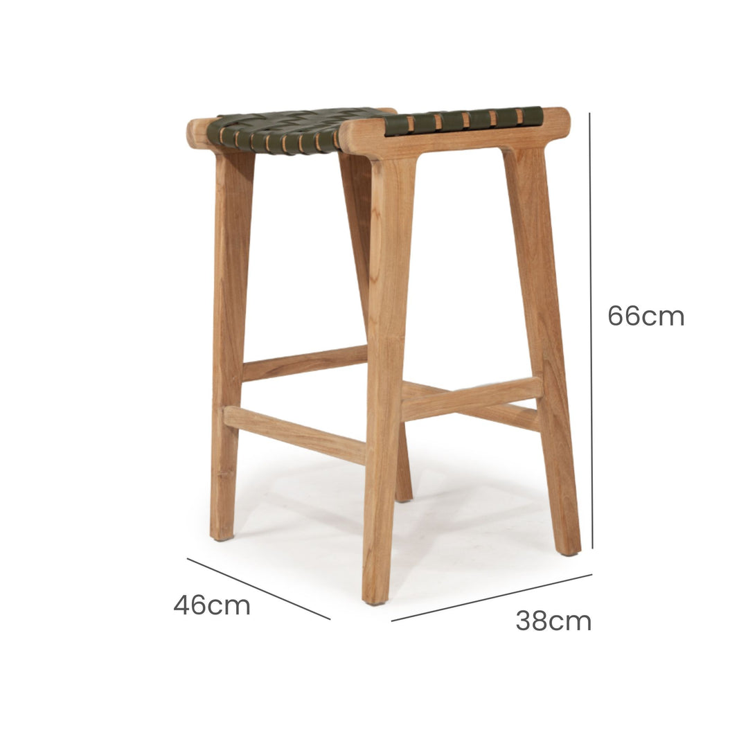 Karina Leather Counter Stool Backless (Woven) Olive 65cm