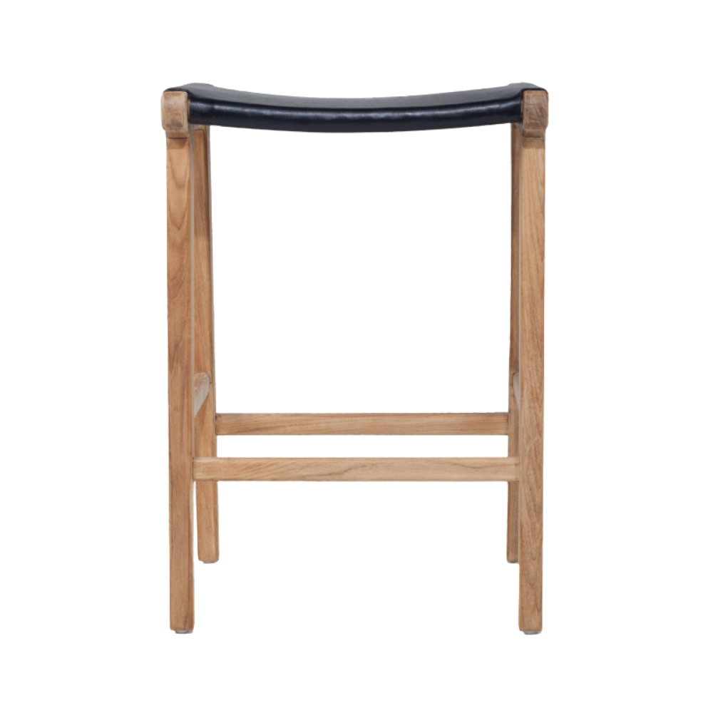 Bar Stools - Karina Leather Counter Stool Backless (Flat) Black 65cm