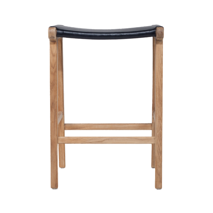 Bar Stools - Karina Leather Counter Stool Backless (Flat) Black 65cm