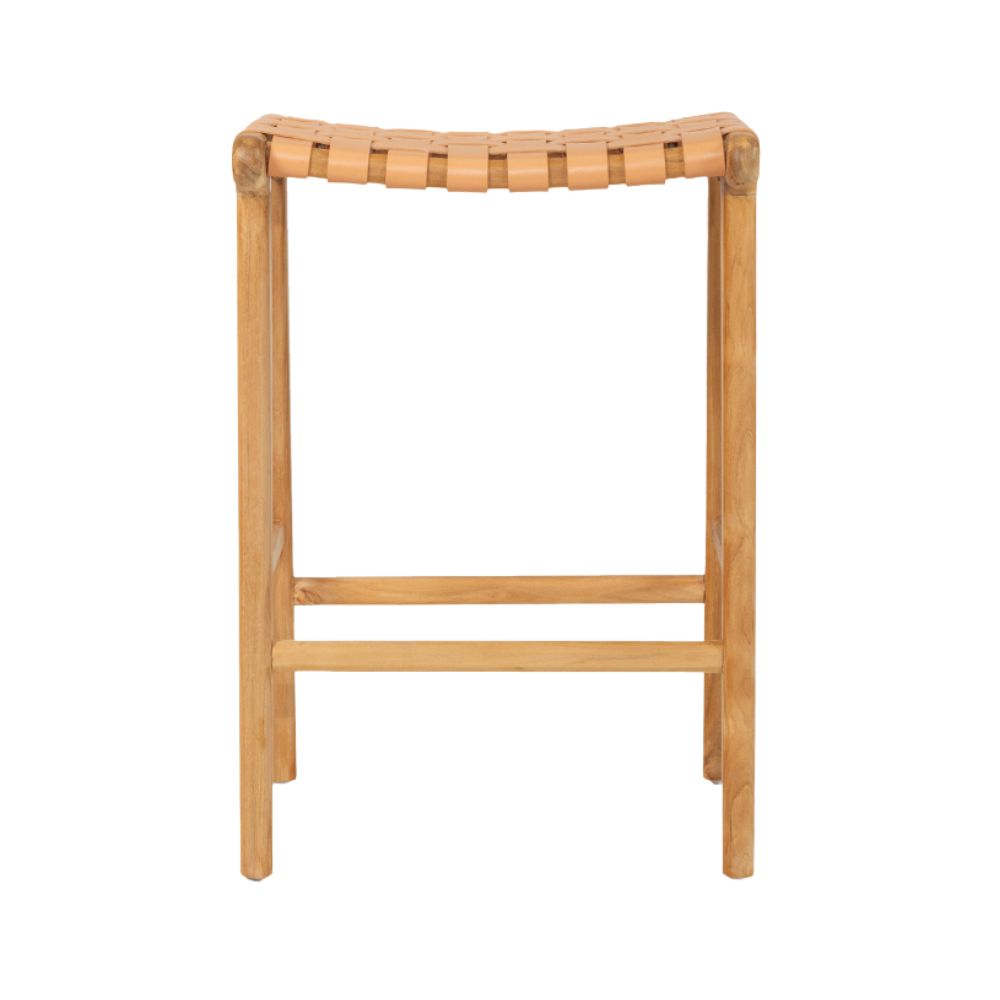 Bar Stools - Karina Leather Counter Stool Backless (Woven) Natural 65cm