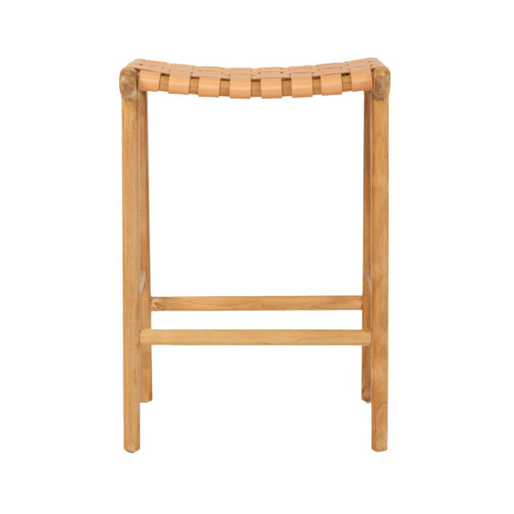 Bar Stools - Karina Leather Counter Stool Backless (Woven) Natural 65cm