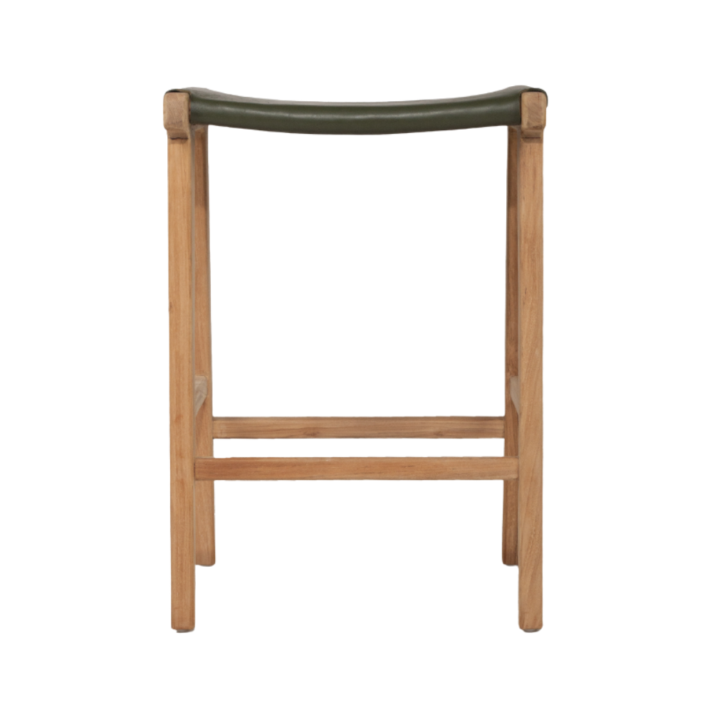 Bar Stools - Karina Leather Counter Stool Backless (Flat) Olive 65cm