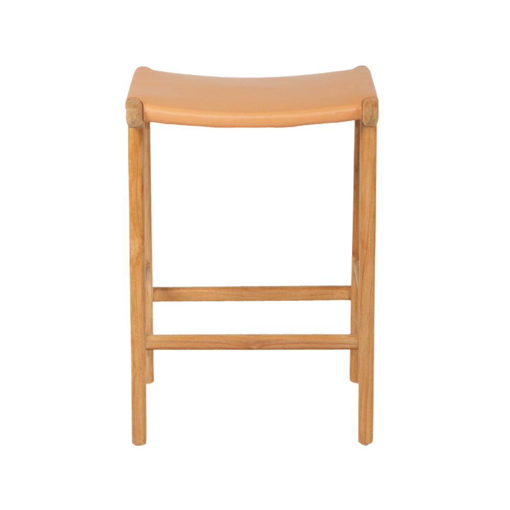 Bar Stools - Karina Leather Counter Stool Backless (Flat) Natural 65cm