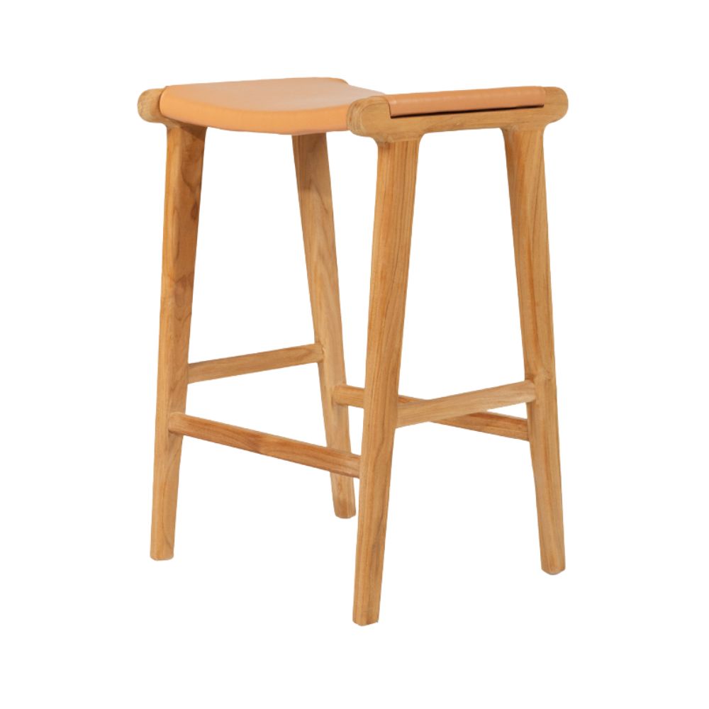 Bar Stools - Karina Leather Counter Stool Backless (Flat) Natural 65cm