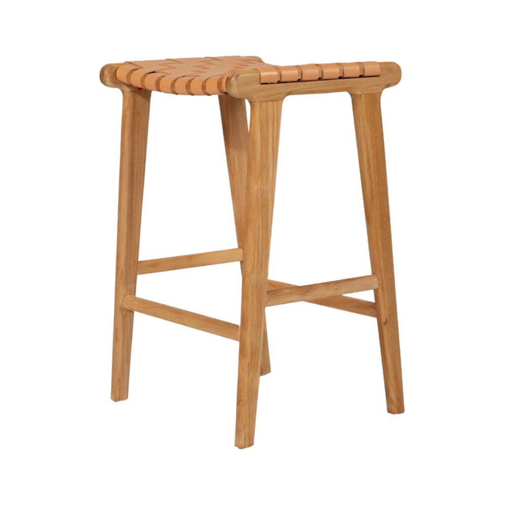 Bar Stools - Karina Leather Counter Stool Backless (Woven) Natural 65cm