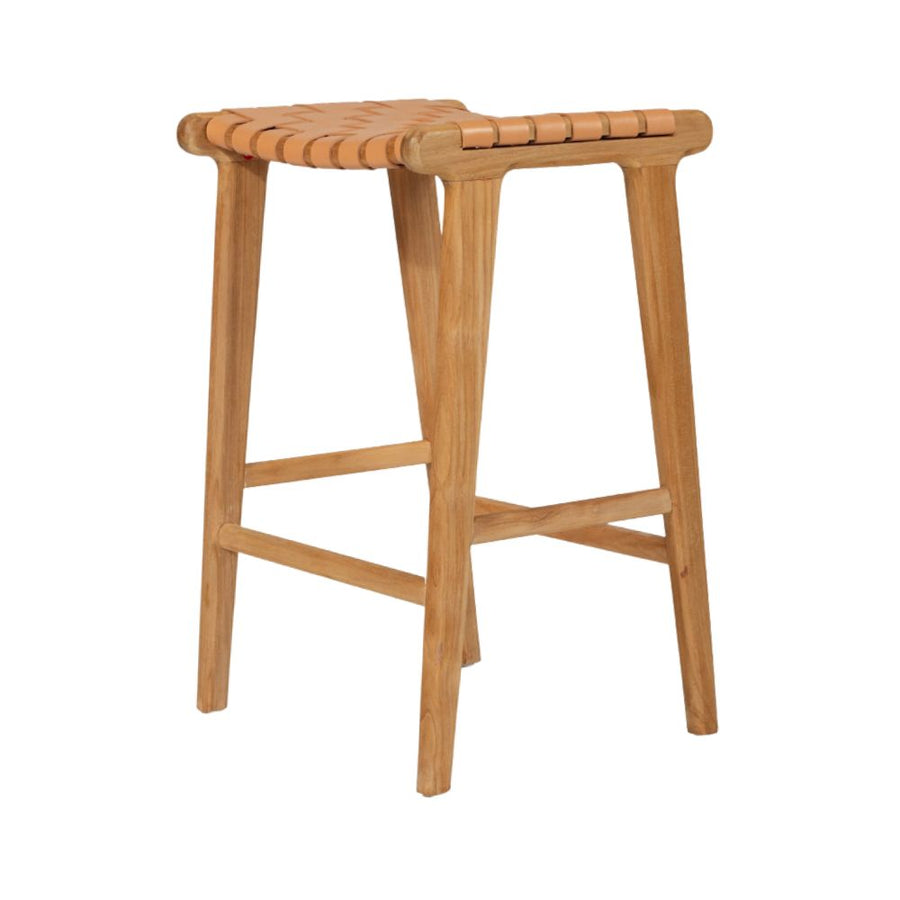 Bar Stools - Karina Leather Counter Stool Backless (Woven) Natural 65cm