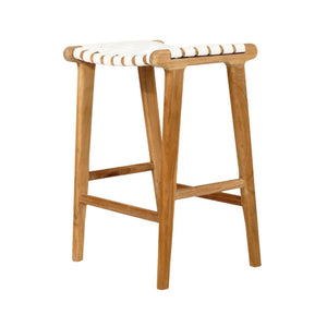 Bar Stools - Karina Leather Counter Stool Backless (Woven) White 65cm