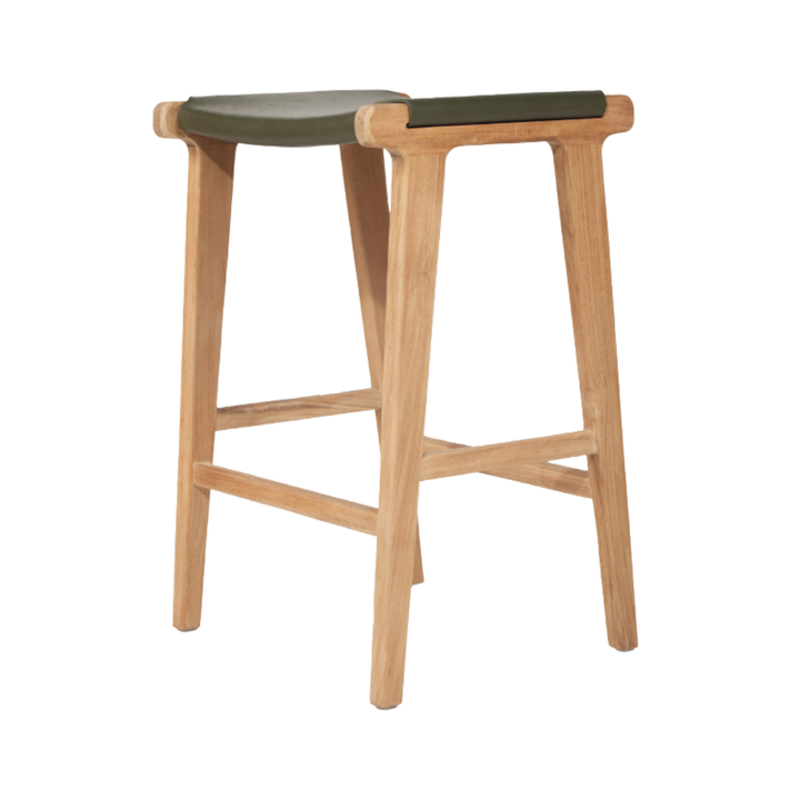 Bar Stools - Karina Leather Counter Stool Backless (Flat) Olive 65cm