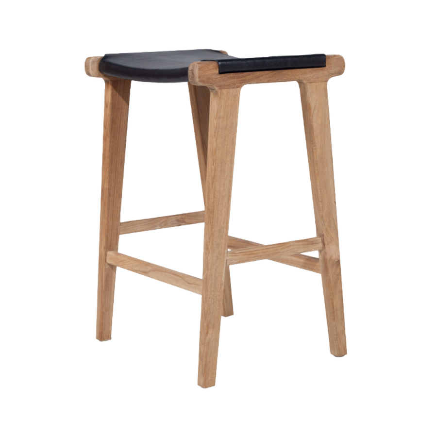 Bar Stools - Karina Leather Counter Stool Backless (Flat) Black 65cm