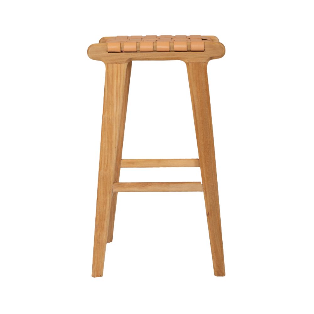 Bar Stools - Karina Leather Counter Stool Backless (Woven) Natural 65cm