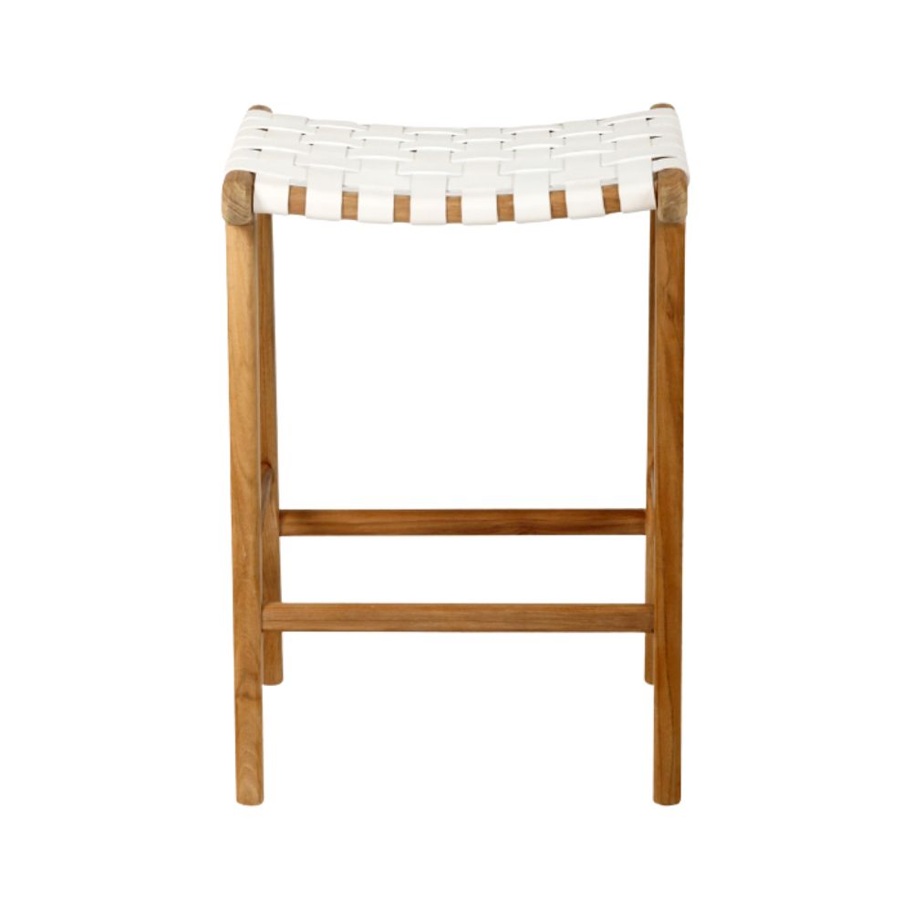 Bar Stools - Karina Leather Counter Stool Backless (Woven) White 65cm
