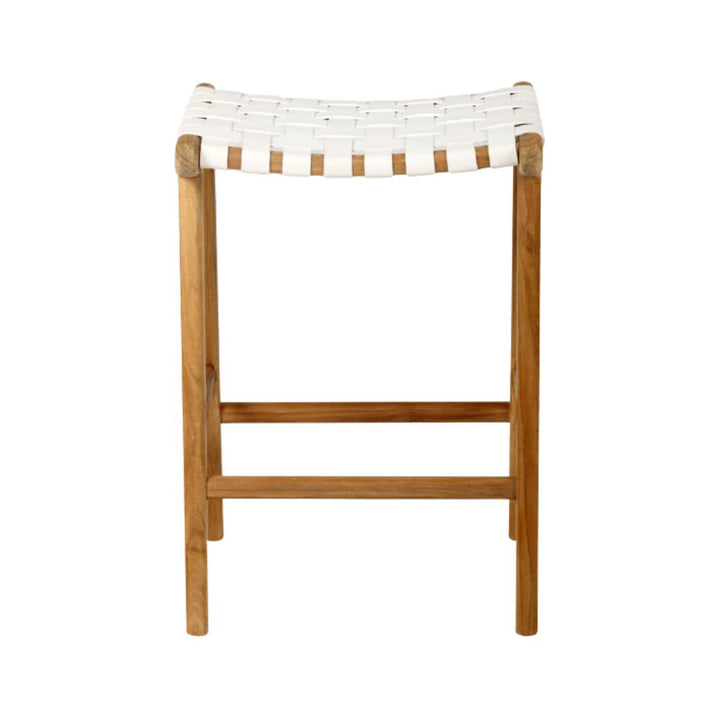 Bar Stools - Karina Leather Counter Stool Backless (Woven) White 65cm