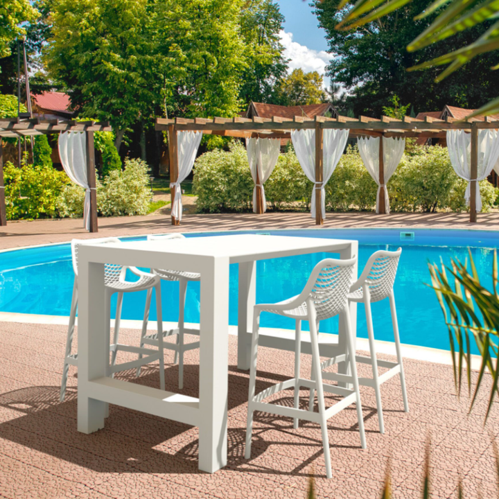 Outdoor Bar Table Sets - Chicago + Aero Outdoor Bar Set (5 Piece) White
