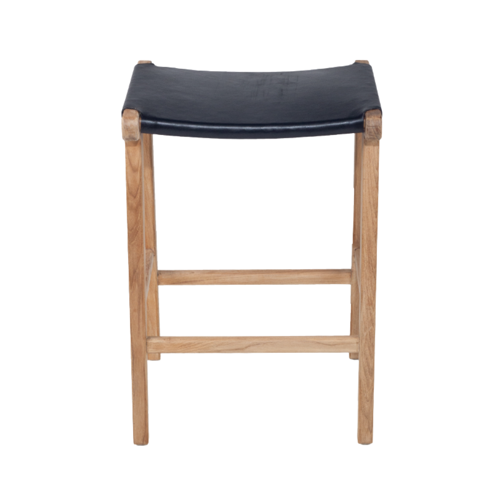 Bar Stools - Karina Leather Counter Stool Backless (Flat) Black 65cm