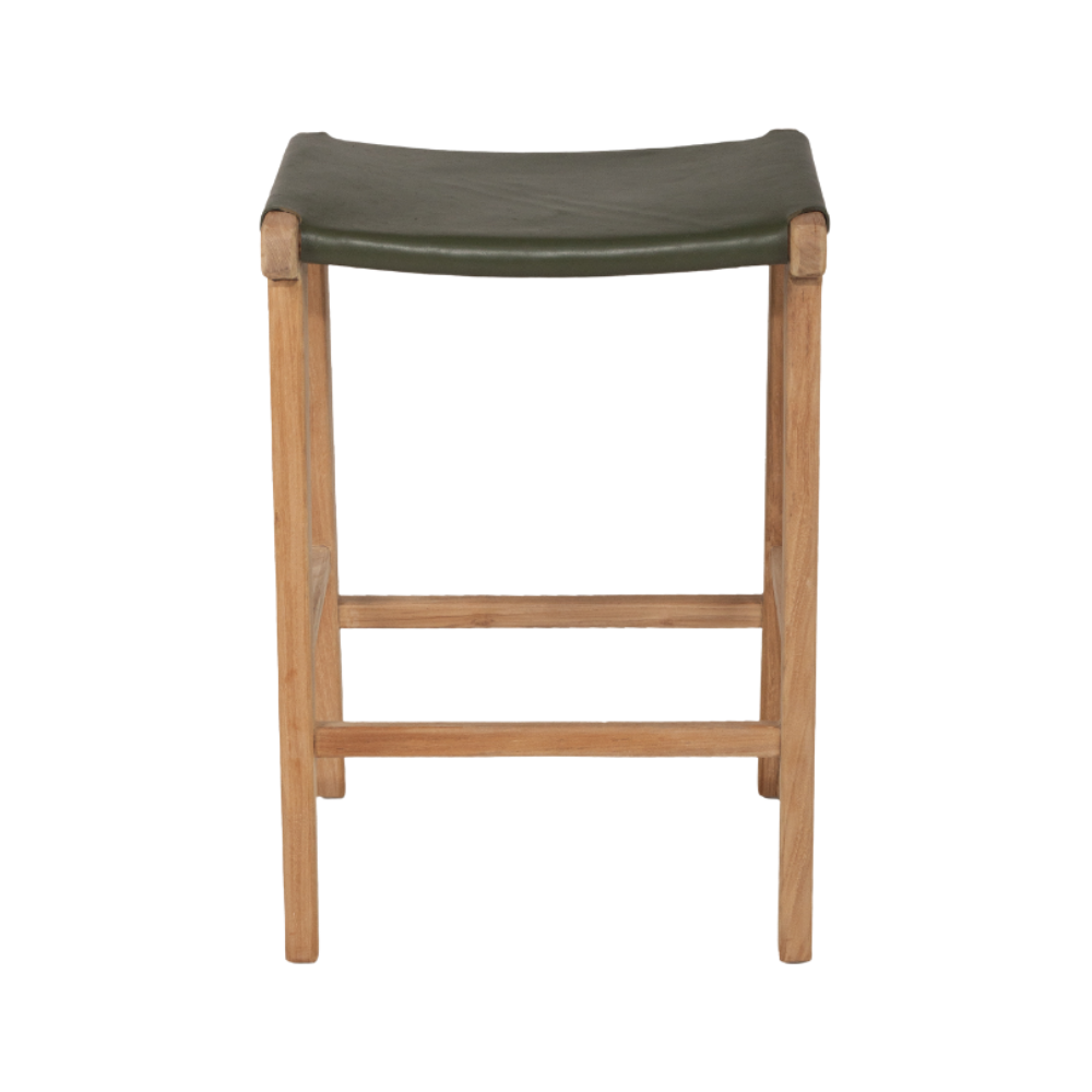 Bar Stools - Karina Leather Counter Stool Backless (Flat) Olive 65cm
