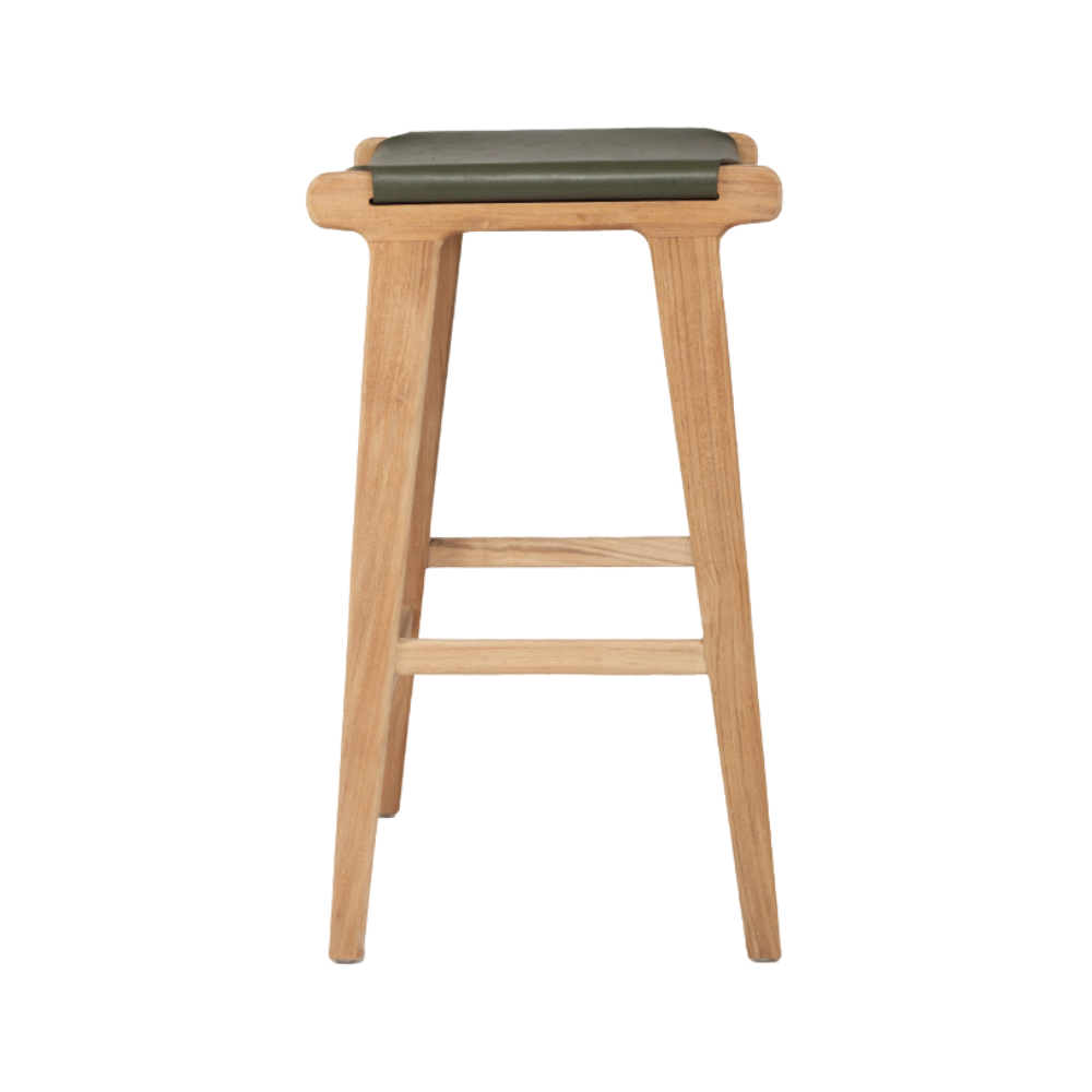 Bar Stools - Karina Leather Counter Stool Backless (Flat) Olive 65cm