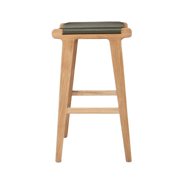 Bar Stools - Karina Leather Counter Stool Backless (Flat) Olive 65cm
