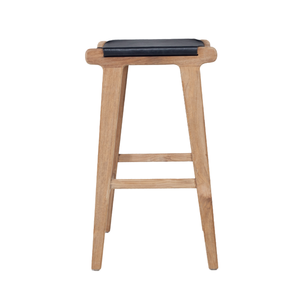 Bar Stools - Karina Leather Counter Stool Backless (Flat) Black 65cm