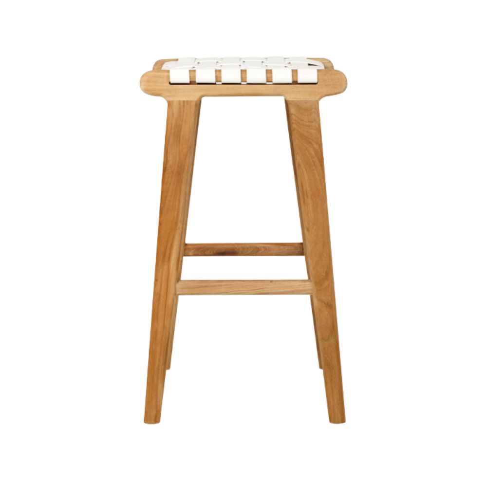 Bar Stools - Karina Leather Counter Stool Backless (Woven) White 65cm