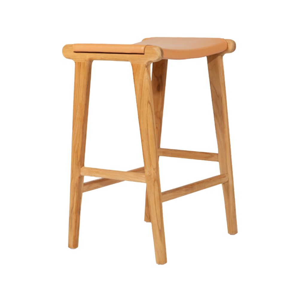 Bar Stools - Karina Leather Counter Stool Backless (Flat) Natural 65cm