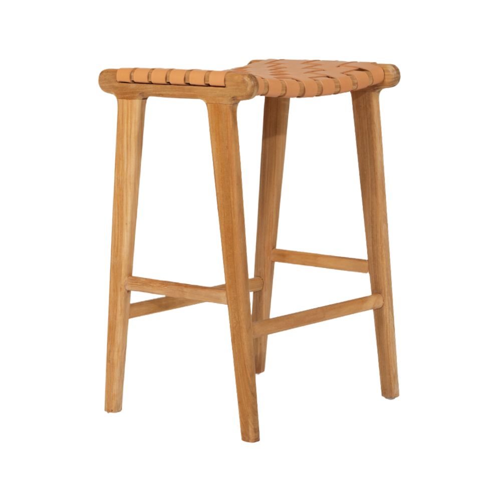 Bar Stools - Karina Leather Counter Stool Backless (Woven) Natural 65cm
