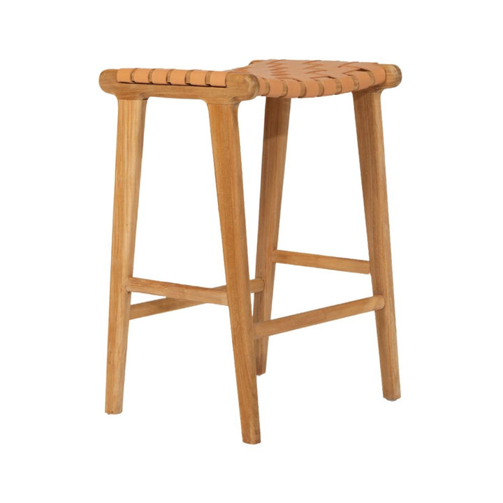 Bar Stools - Karina Leather Counter Stool Backless (Woven) Natural 65cm