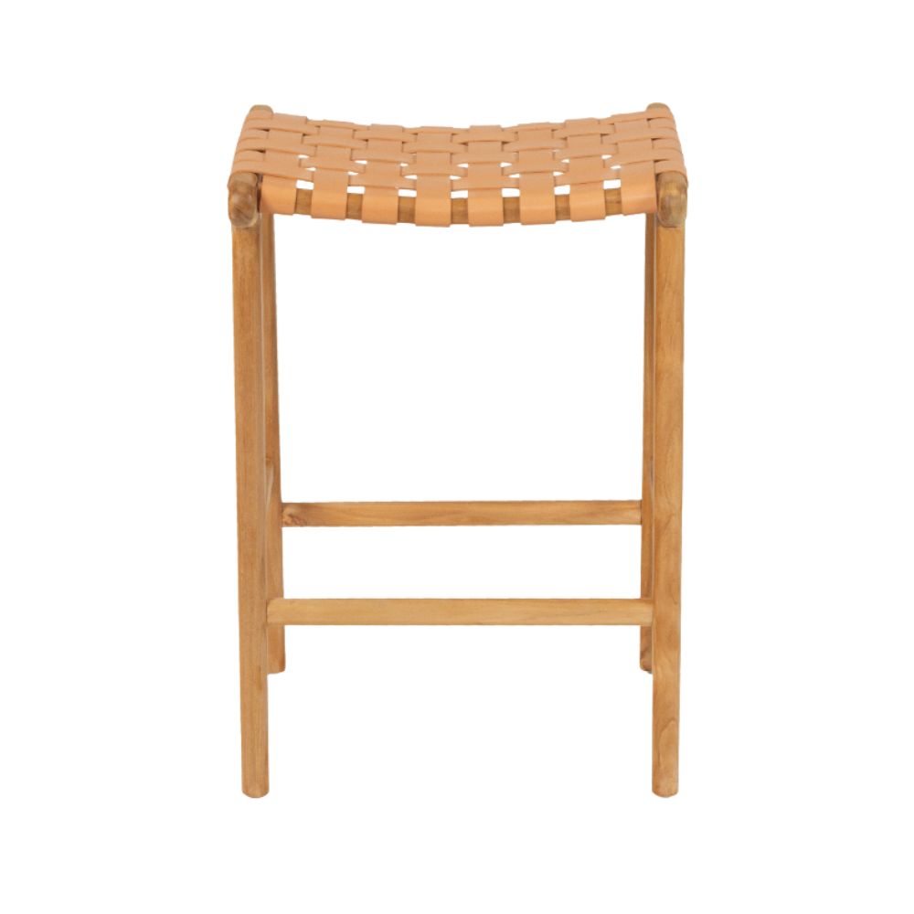 Bar Stools - Karina Leather Counter Stool Backless (Woven) Natural 65cm