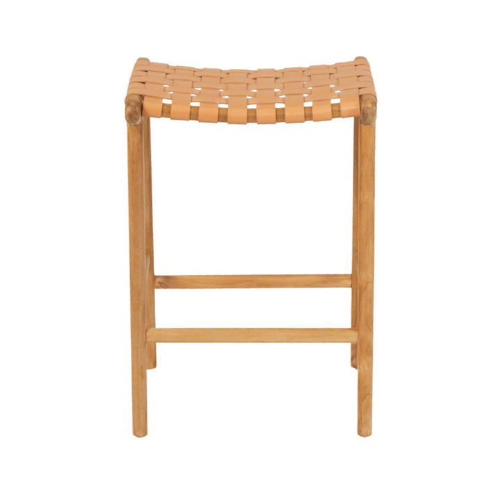 Bar Stools - Karina Leather Counter Stool Backless (Woven) Natural 65cm