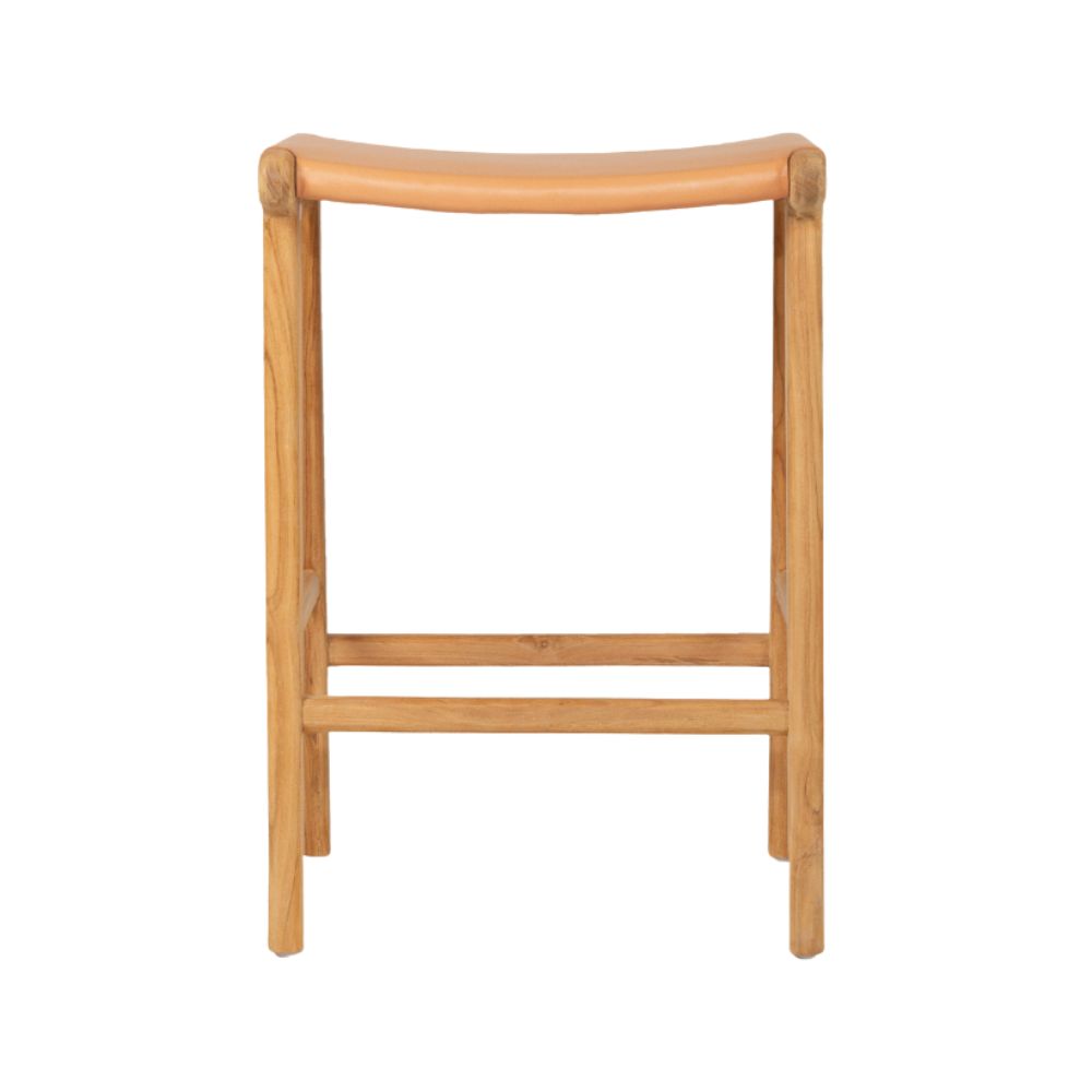 Bar Stools - Karina Leather Counter Stool Backless (Flat) Natural 65cm