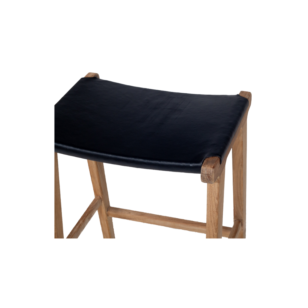 Bar Stools - Karina Leather Counter Stool Backless (Flat) Black 65cm