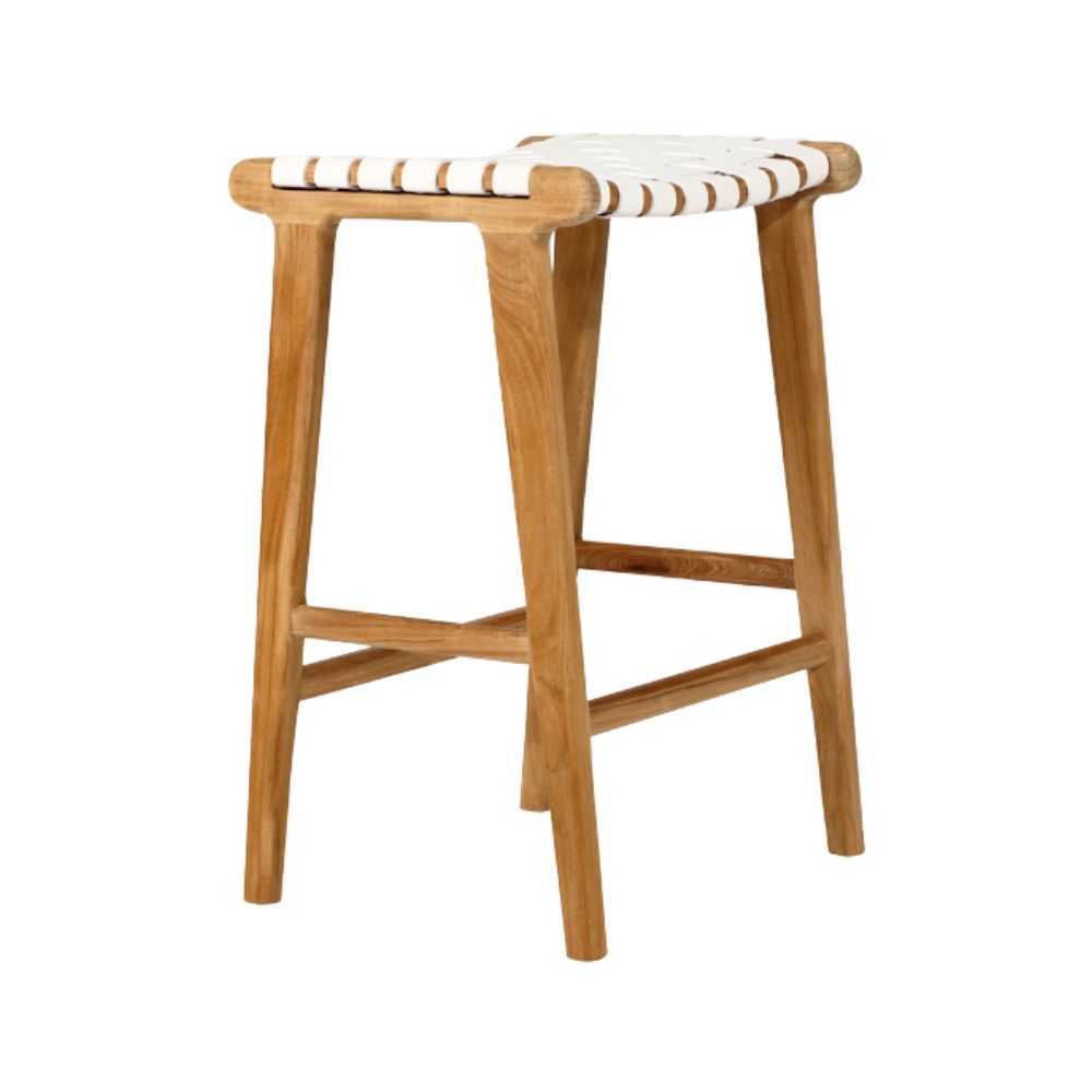 Bar Stools - Karina Leather Counter Stool Backless (Woven) White 65cm