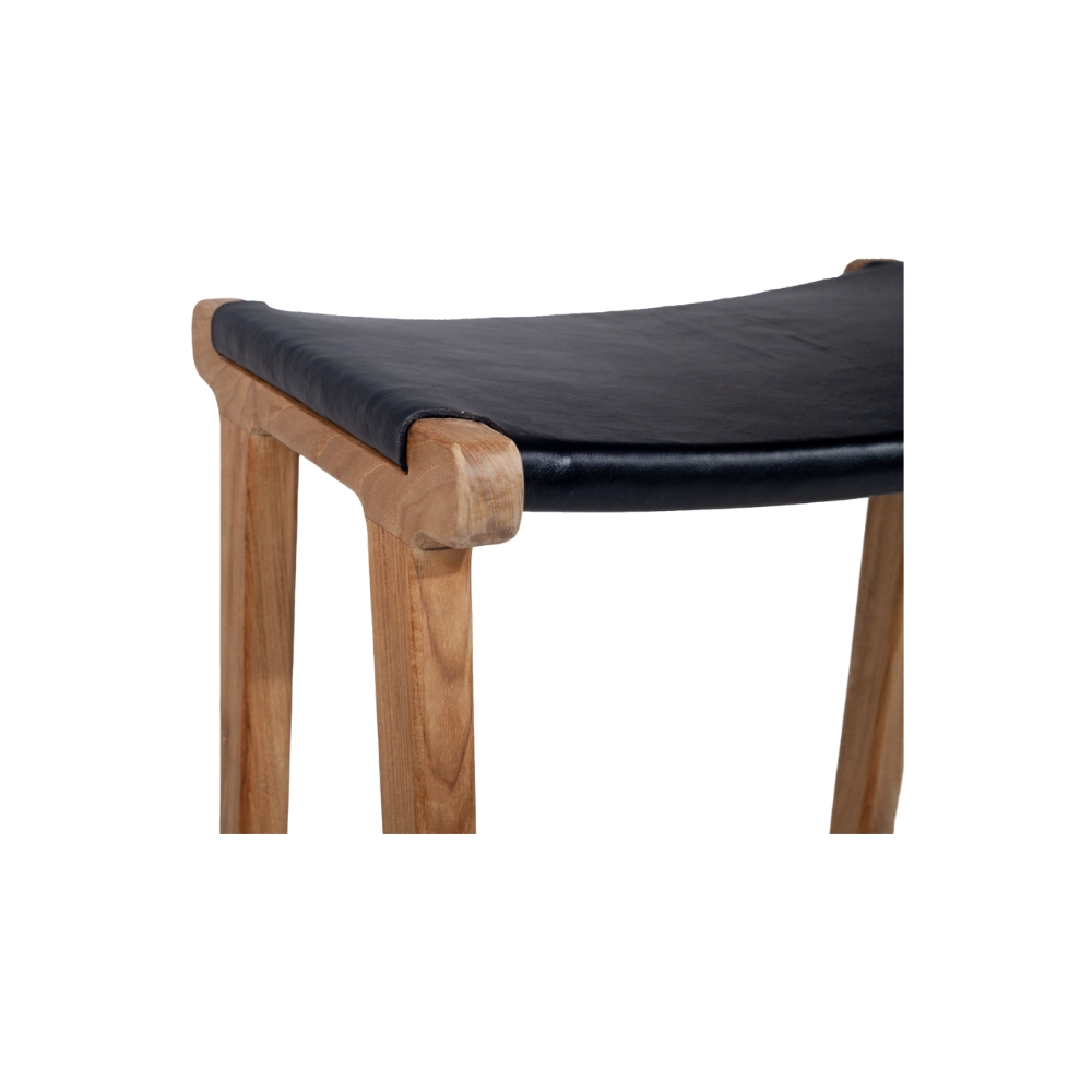 Bar Stools - Karina Leather Counter Stool Backless (Flat) Black 65cm