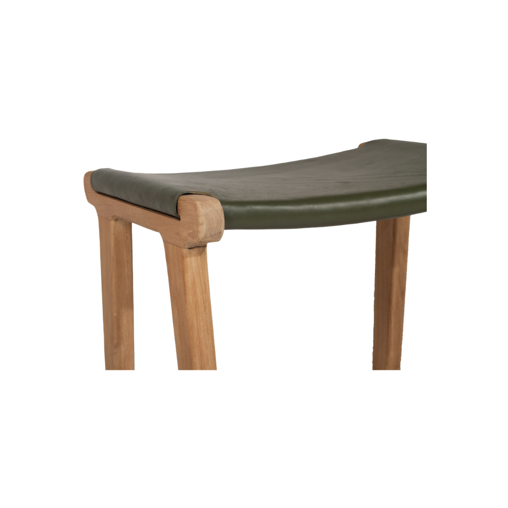 Bar Stools - Karina Leather Counter Stool Backless (Flat) Olive 65cm