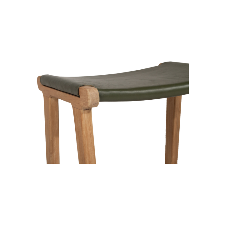 Bar Stools - Karina Leather Counter Stool Backless (Flat) Olive 65cm