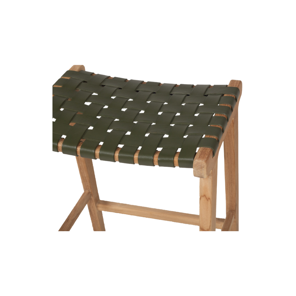 Bar Stools - Karina Leather Counter Stool Backless (Woven) Olive 65cm