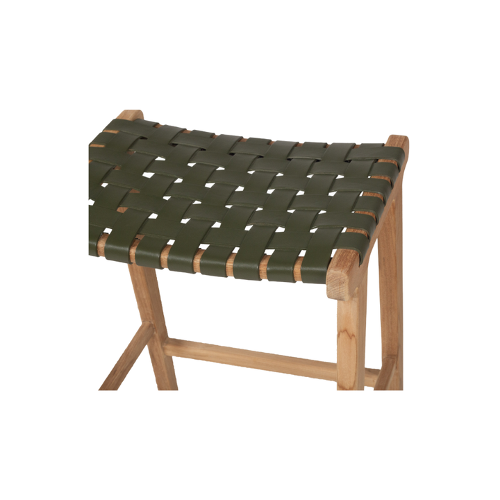 Bar Stools - Karina Leather Counter Stool Backless (Woven) Olive 65cm