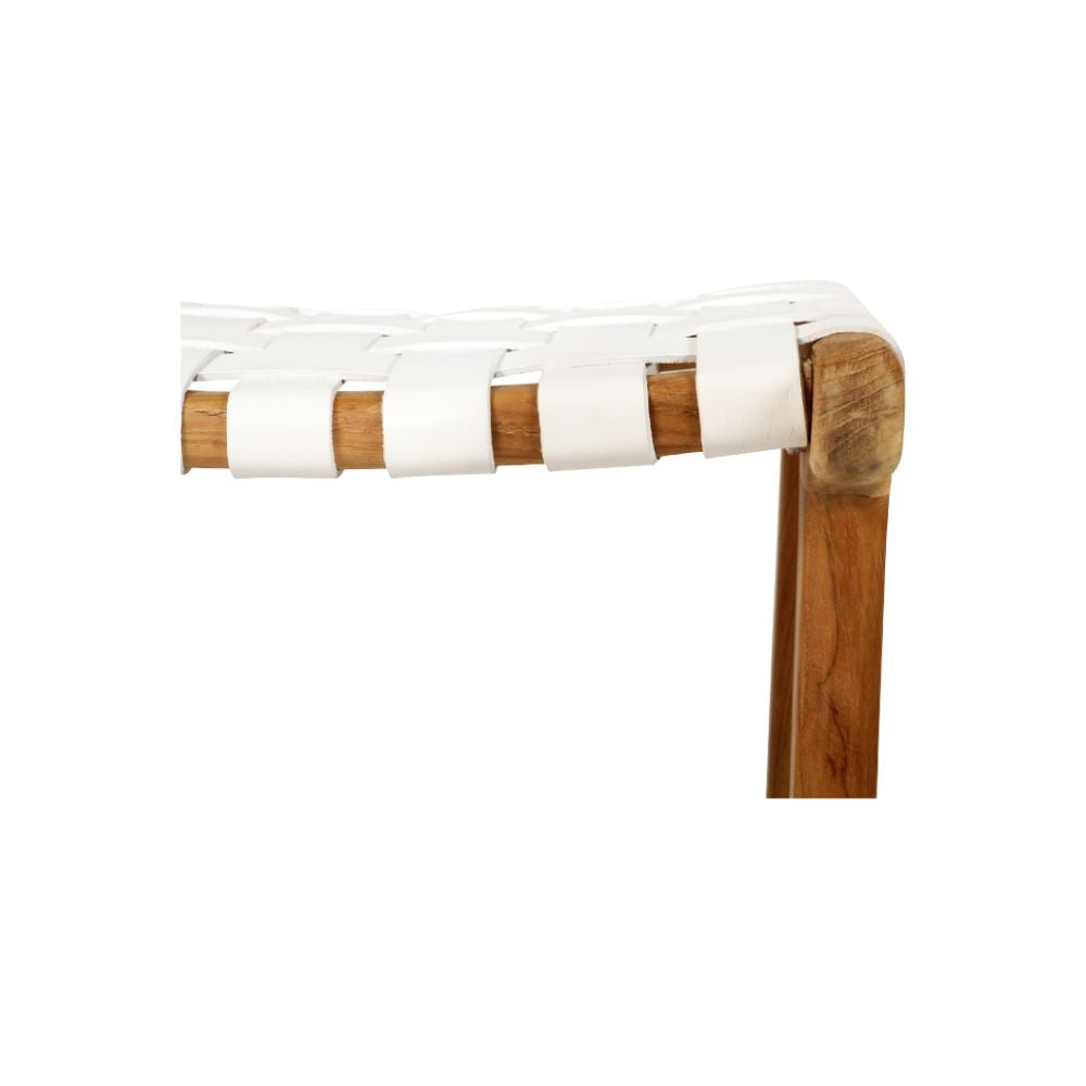 Bar Stools - Karina Leather Counter Stool Backless (Woven) White 65cm