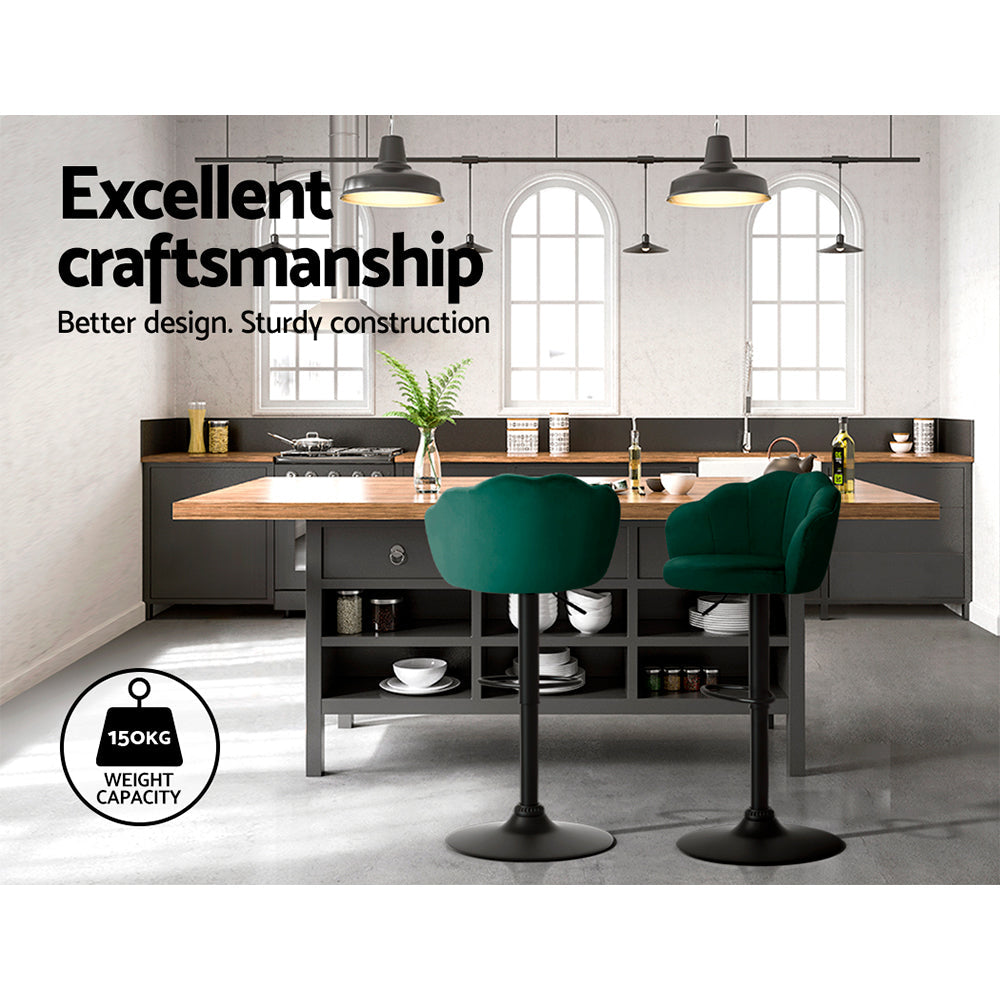 Bar Stools - Daphne Velvet Fabric Bar Stool (Set Of 2) Green