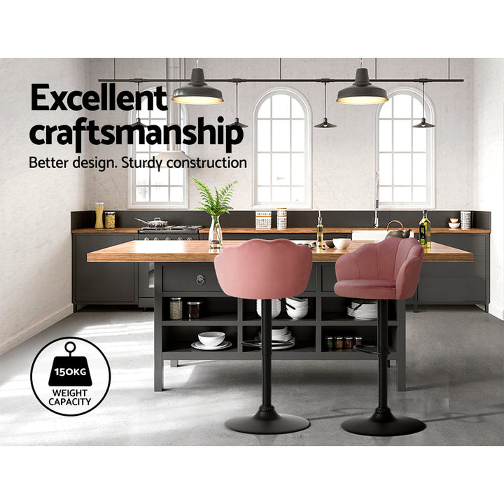 Bar Stools - Daphne Velvet Fabric Bar Stool (Set Of 2) Pink