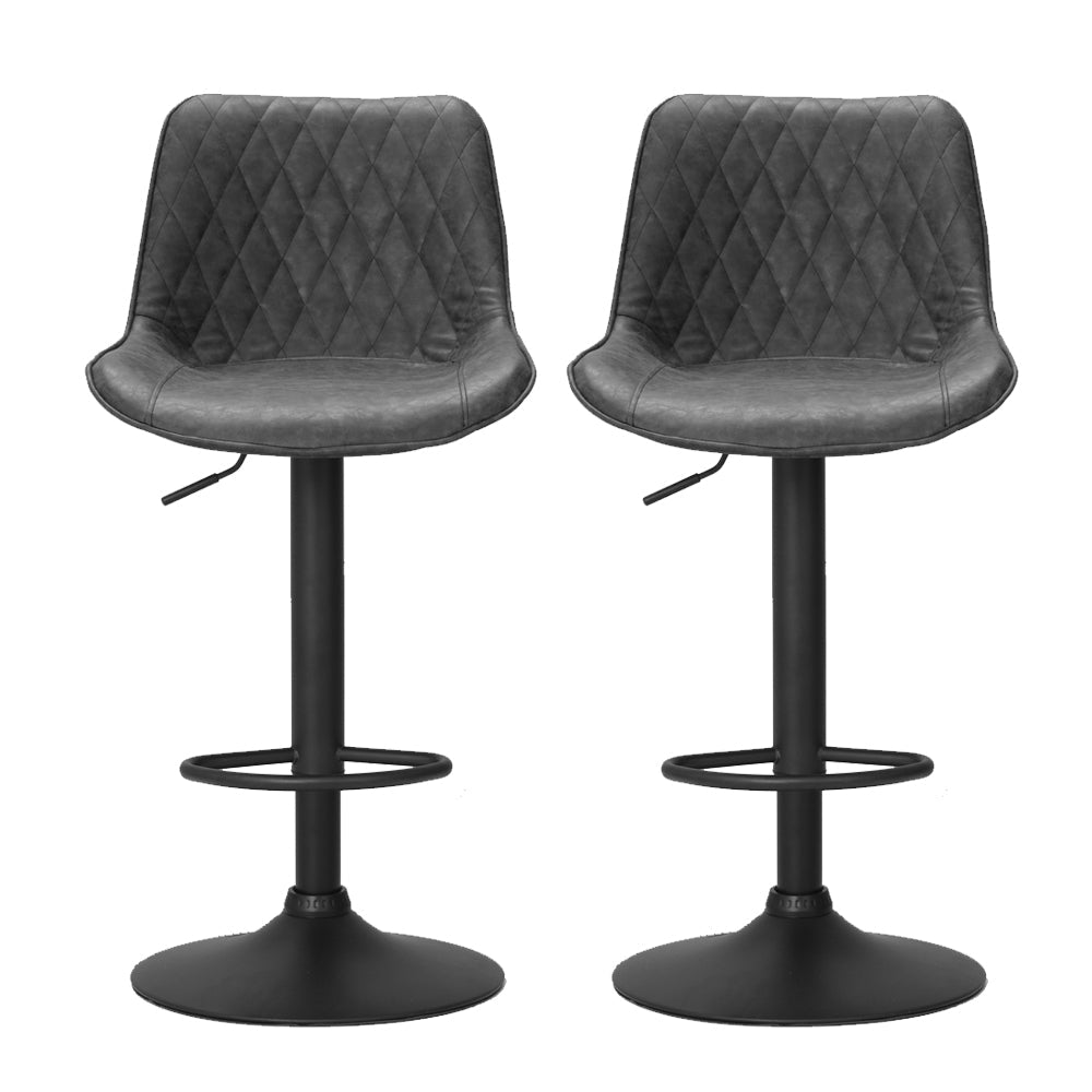 Bar Stools - James Leather Bar Stool Swivel (Set Of 2) Black