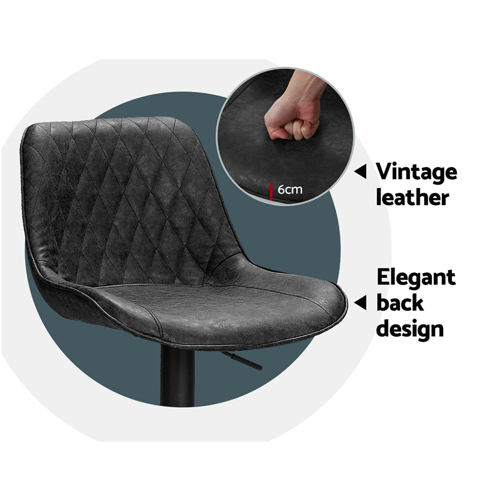 Bar Stools - James Leather Bar Stool Swivel (Set Of 2) Black