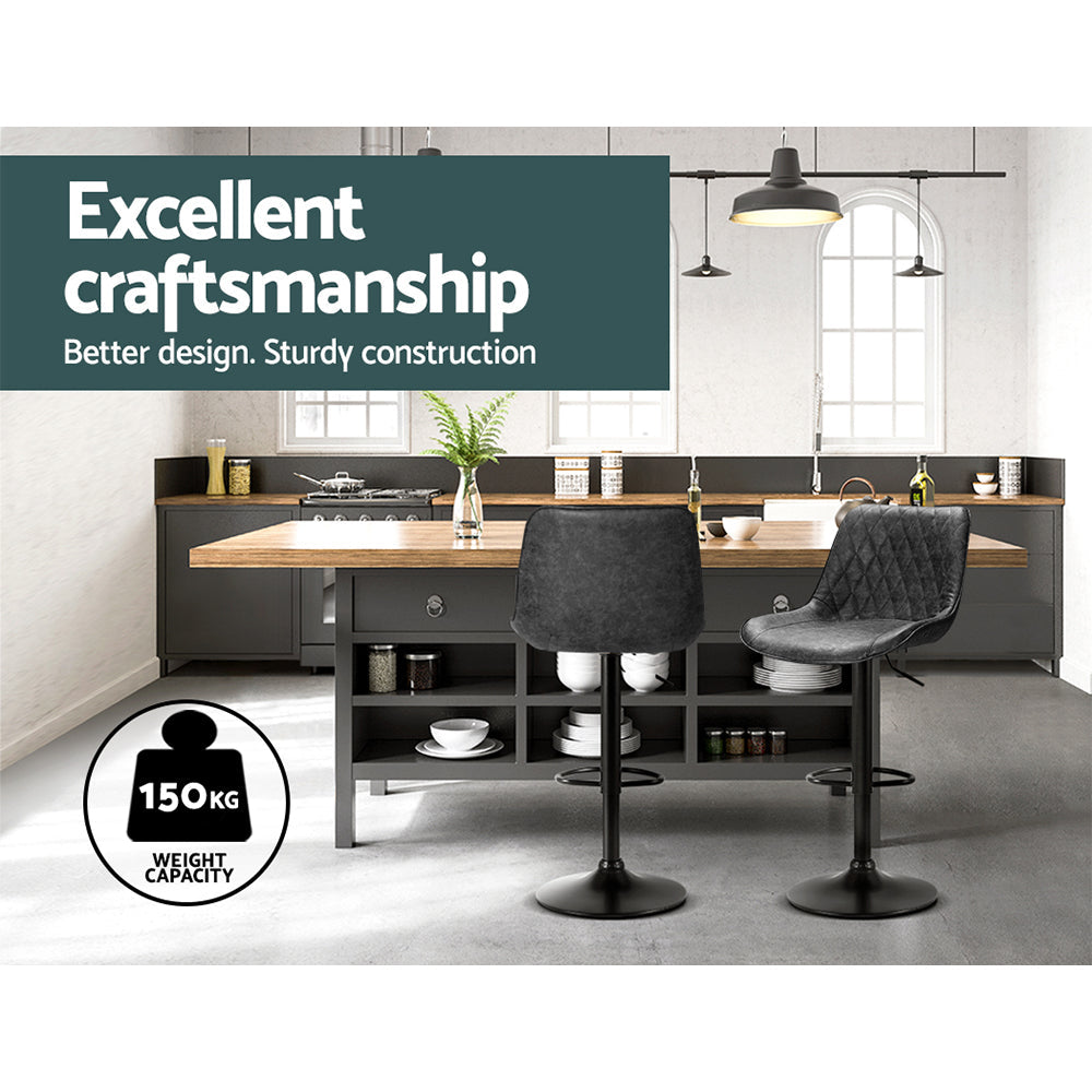 Bar Stools - James Leather Bar Stool Swivel (Set Of 2) Black